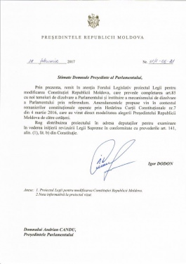 Игорь Додон представил законопроект по изменению Конституции для роспуска парламента