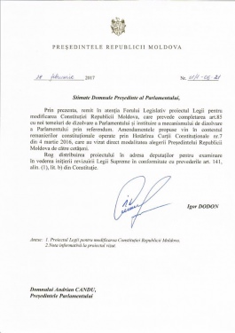 Președintele Republicii Moldova, Igor Dodon a prezentat un proiect de lege de modificare a Constituției