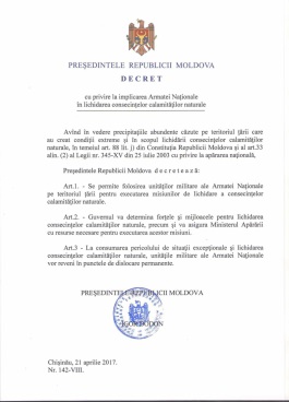 Президент Республики Молдова распорядился о применении мер по устранению последствий природного катаклизма 