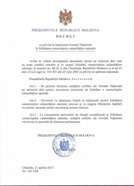 Președintele Republicii Moldova a dispus un set de acțiuni cu privire la lichidarea consecințelor calamităților naturale