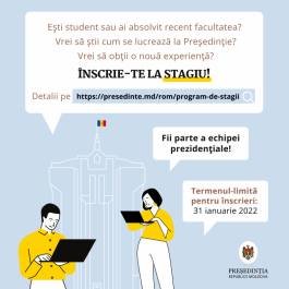 Președinția Republicii Moldova lansează un program de stagii pentru tineri