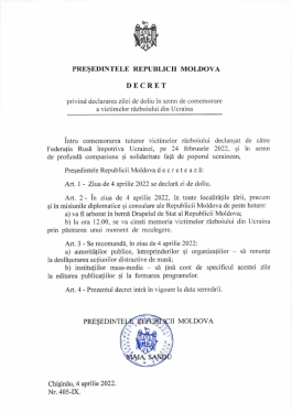 Today in the Republic of Moldova is a day of mourning for the victims of the war in Ukraine