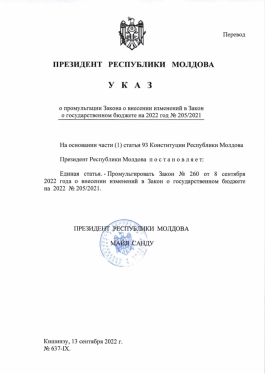 Президент Майя Санду промульгировала законы, предусматривающие новые меры поддержки граждан, целью которых является компенсация роста цен