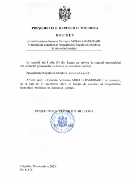 Президент Майя Санду назначила   госпожу Веронику Михайлов-Морару на должность советника Президента по вопросам юстиции