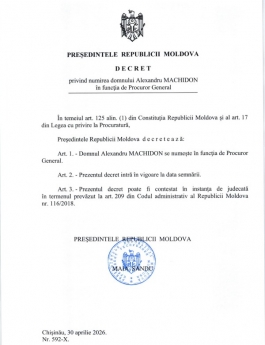 Șefa statului a semnat Decretul de numire în funcție a noului Procuror General al Republicii Moldova